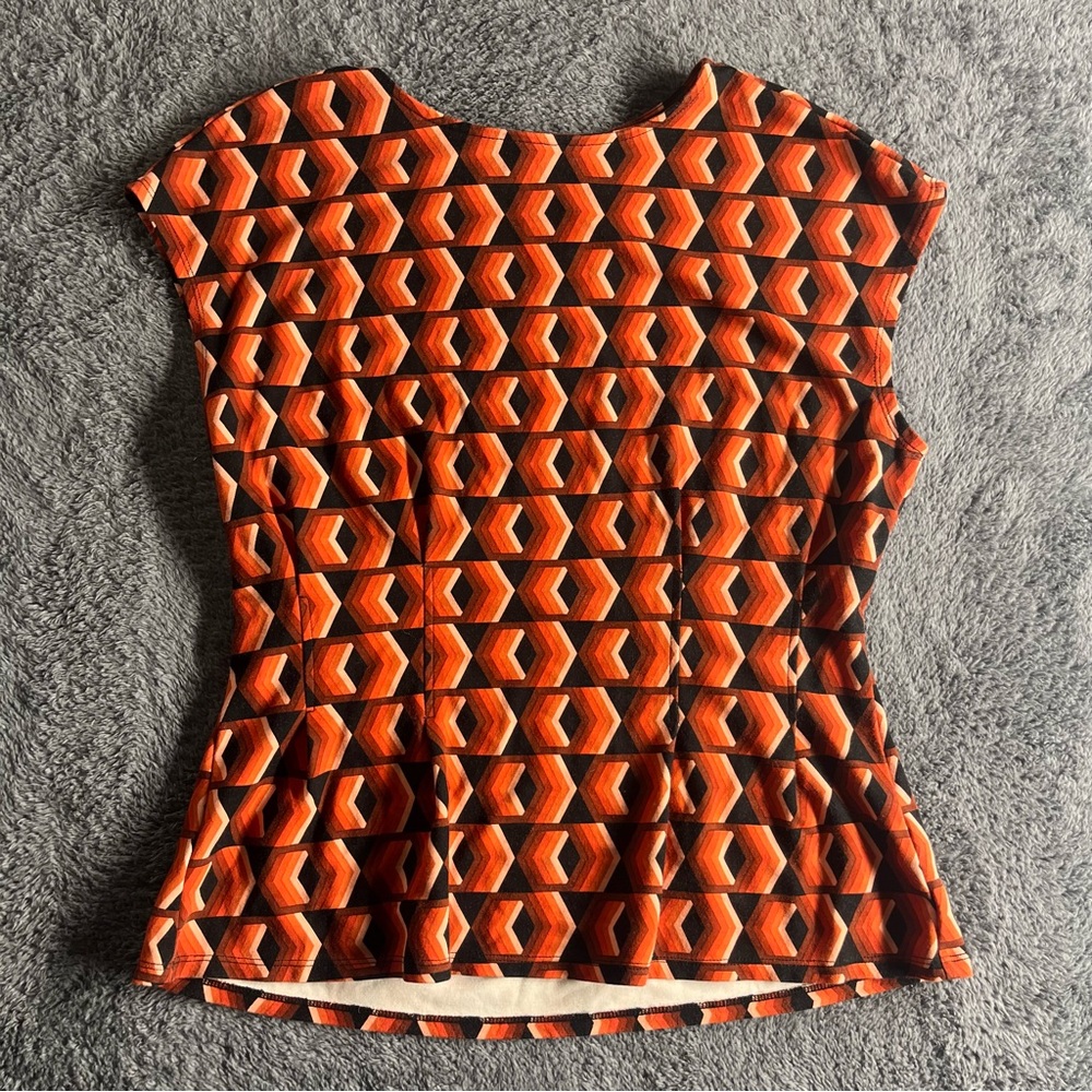 Worthington Retro Vintage Orange Brown 70s y2k Mod Geometric Patterned Print Top